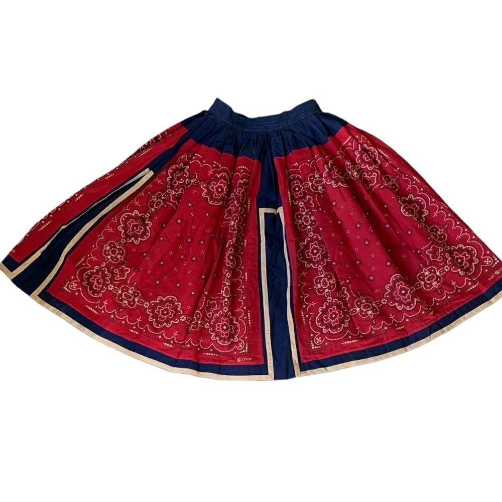 Vintage 40s 50s Western Prairie Full/Circle Pleat Skirt‎ Red Blue XS #92G - Picture 8 of 11